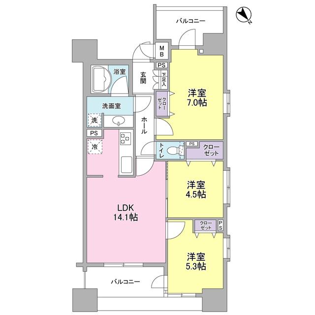 パークフラッツ横濱公園(3LDK/11階)の間取り写真