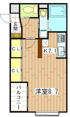 レスペクテ青葉台(1K/2階)の間取り写真