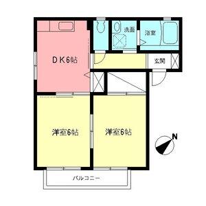 ハイネスⅠ(2DK/1階)の間取り写真