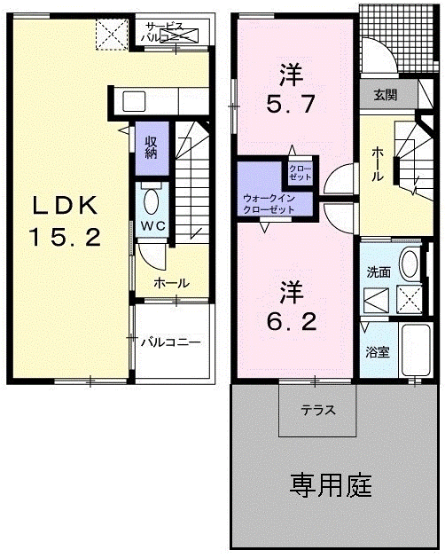 フィデール(2LDK/1階)の間取り写真