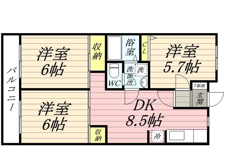 カサベルデU(2LDK/4階)の間取り写真