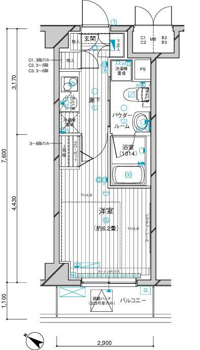 メインステージ川崎Ⅲ(1K/5階)の間取り写真