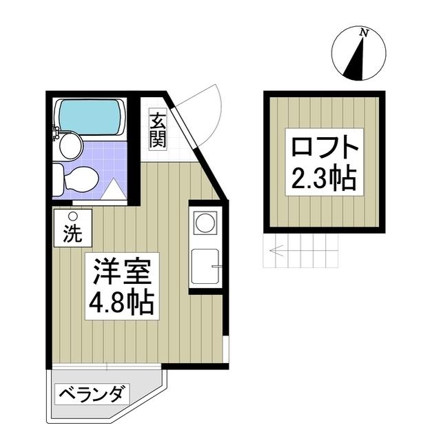 グリーンハイツ3(ワンルーム/2階)の間取り写真