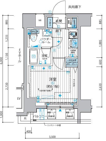 メインステージ戸越銀座(1K/6階)の間取り写真