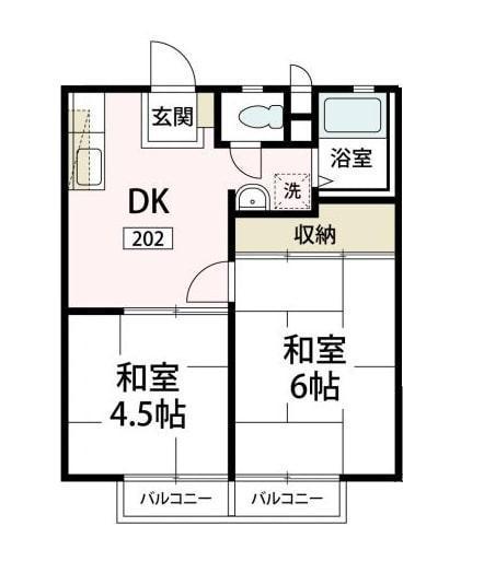 ルミエール日向山(2DK/2階)の間取り写真