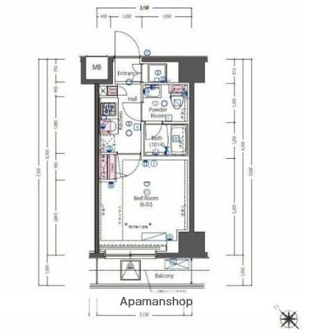 ラヴェニール横浜蒔田(1K/7階)の間取り写真