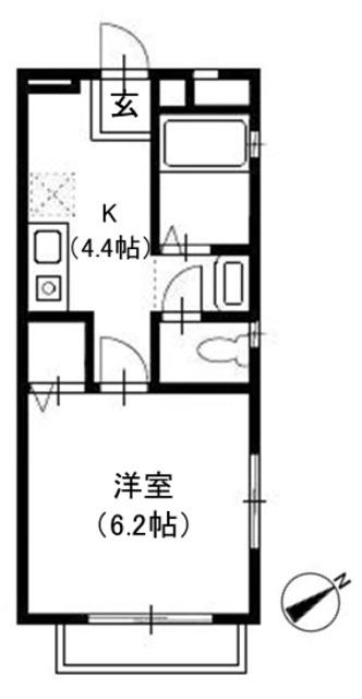 コートウィステリアⅡ(1K/2階)の間取り写真