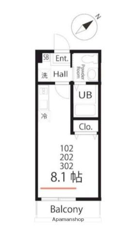 ハーミットクラブハウス横浜岸谷(ワンルーム/1階)の間取り写真
