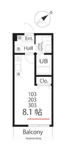 ハーミットクラブハウス横浜岸谷(ワンルーム/2階)の間取り写真