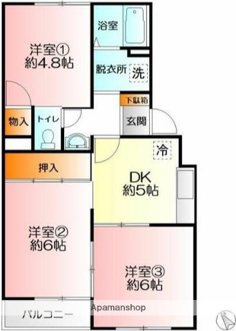 横浜上郷ハイツ(3DK/1階)の間取り写真