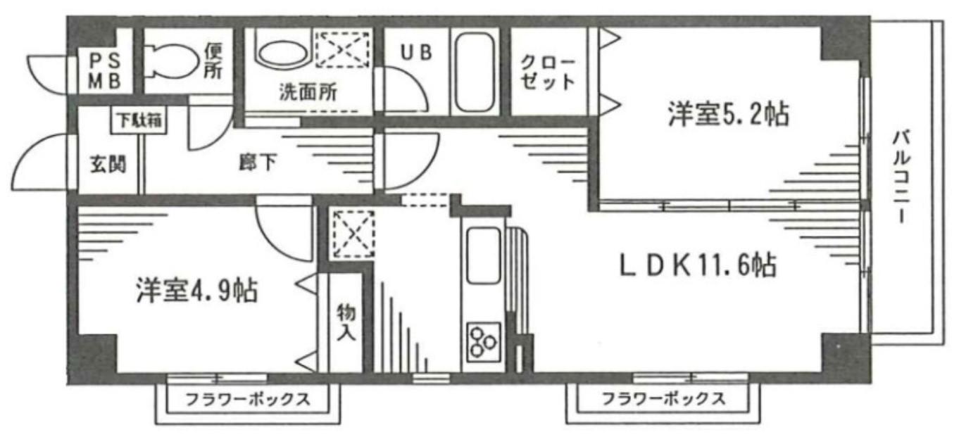 HIGH GROUND MANSION(2LDK/3階)の間取り写真