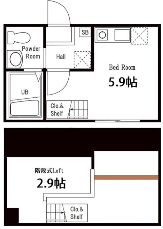 ハーミットクラブハウス三ツ沢南町Ⅱ(ワンルーム/2階)の間取り写真