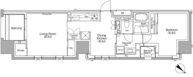 ザ・パークハビオSOHO横浜関内(1LDK/14階)の間取り写真
