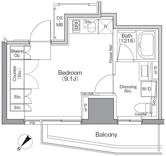 ザ・パークハビオSOHO横浜関内(ワンルーム/12階)の間取り写真