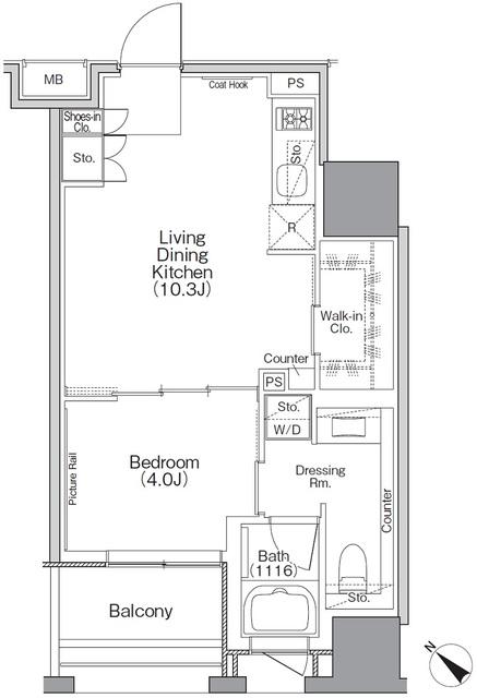 ザ・パークハビオSOHO横浜関内(1LDK/15階)の間取り写真