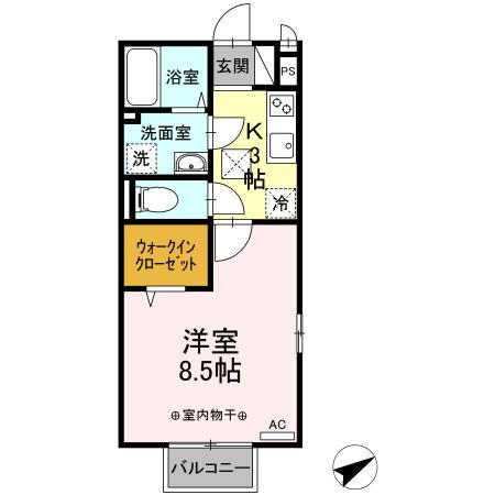 CASA DEL SOL(1K/1階)の間取り写真
