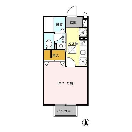 カーサ リヴェール Ⅱ(1K/1階)の間取り写真