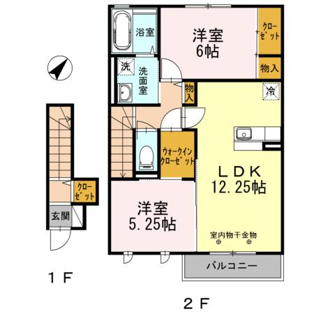 LUNE SOLEIL A(2LDK/2階)の間取り写真