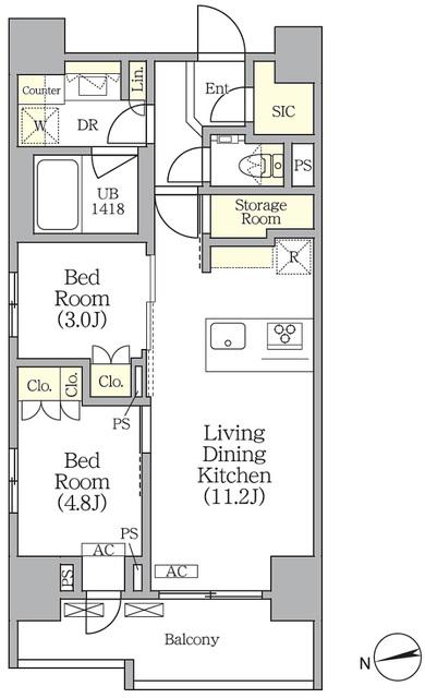 アーバンコア旗の台(2LDK/10階)の間取り写真