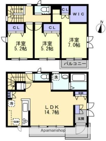 東海道本線 藤沢駅 徒歩16分 2階建 築2年(3LDK)の間取り写真