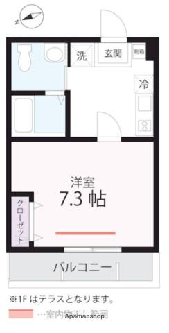 ハーミットクラブハウス衣笠Ⅱ B号棟(1K/2階)の間取り写真