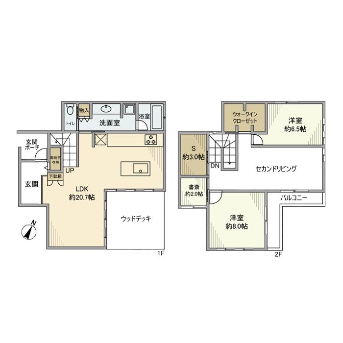 東急田園都市線 たまプラーザ駅 バス乗車時間：15分 荏子田二丁目バス停で下車 徒歩5分 2階建 築3年(2SLDK)の間取り写真