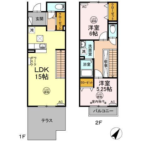 リヴィエールいぶき野(2LDK)の間取り写真