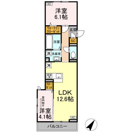 D-PAINA 笹下(2LDK/2階)の間取り写真