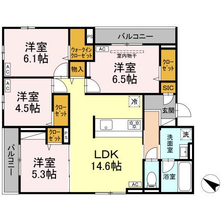 ドムスクレスト中町(4LDK/3階)の間取り写真