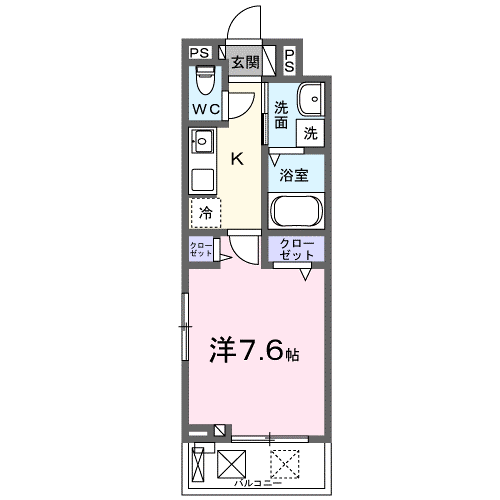 ヴィオラ田村Ⅱ(1K/2階)の間取り写真