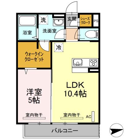ラフィネ宿河原(1LDK/2階)の間取り写真