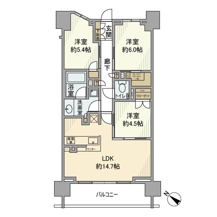 ザ・パークハウス町田フロント(3LDK/13階)の間取り写真