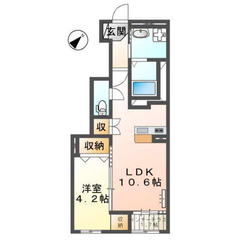 厚木市下川入アパート(1LDK/1階)の間取り写真