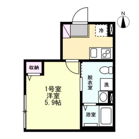 ベイルームグレイス本厚木(1K/2階)の間取り写真