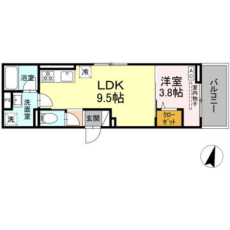 D PAINA 登戸新町(1LDK/2階)の間取り写真