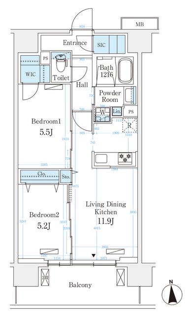 ハビテ本厚木(2LDK/13階)の間取り写真