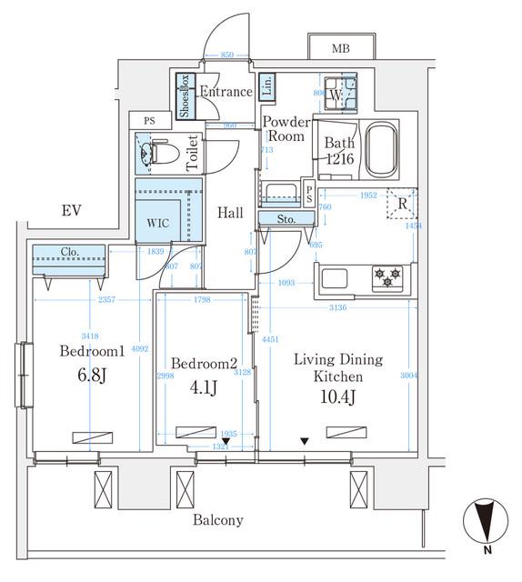 ハビテ本厚木(2LDK/14階)の間取り写真