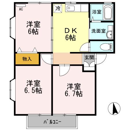 サンライズ(3DK/2階)の間取り写真