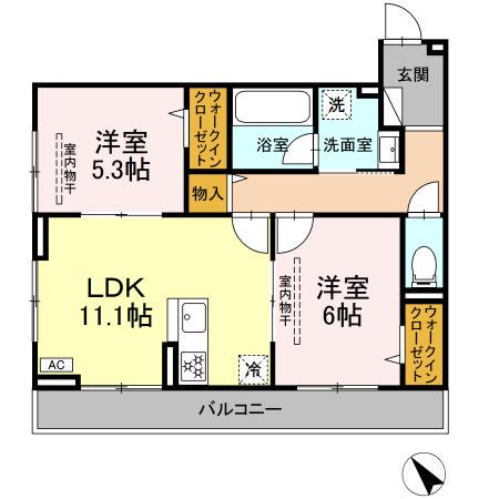 D PAINA 鴨居II(2LDK/2階)の間取り写真