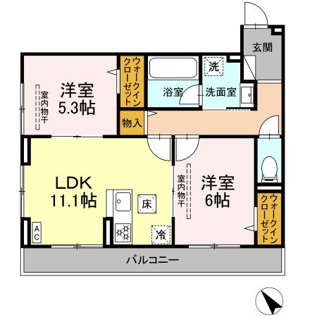 D PAINA 鴨居II(2LDK/1階)の間取り写真