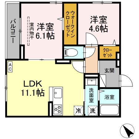 D PAINA 鴨居II(2LDK/3階)の間取り写真