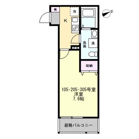 ベイフォンテ辻堂(1K/3階)の間取り写真