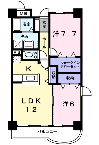 アンソレイエアオキ(2LDK/4階)の間取り写真