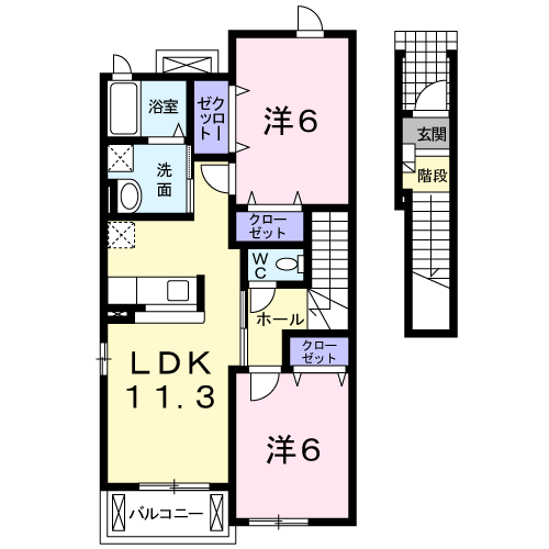 クローヴC(2LDK/2階)の間取り写真