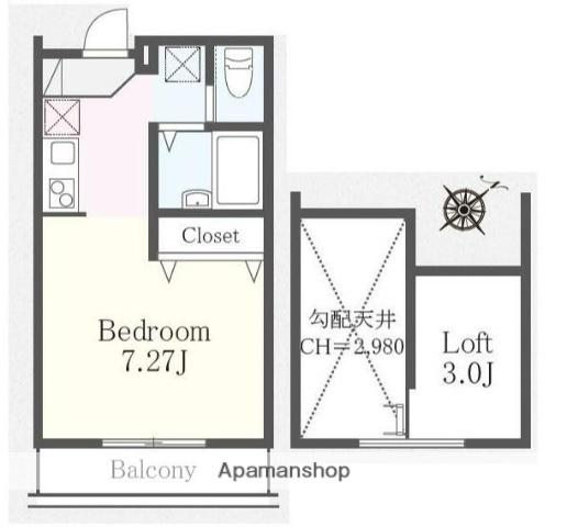 メルヴィーユ新横浜(1K/2階)の間取り写真