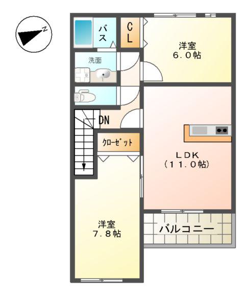 ガーデンコート・N(2LDK/2階)の間取り写真