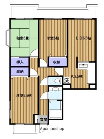 粟飯原マンション(3LDK/2階)の間取り写真