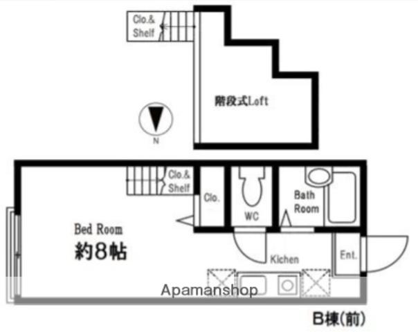 ハーミットクラブハウスパーシーズB(ワンルーム/2階)の間取り写真