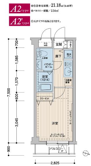 メインステージ多摩川(1K/2階)の間取り写真