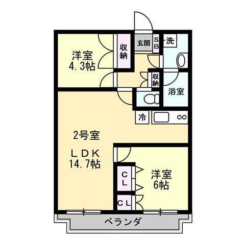 アルバグランデ(2LDK/3階)の間取り写真